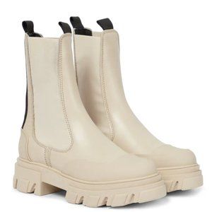 Ganni, Leather Ankle Boots in Oyster Gray